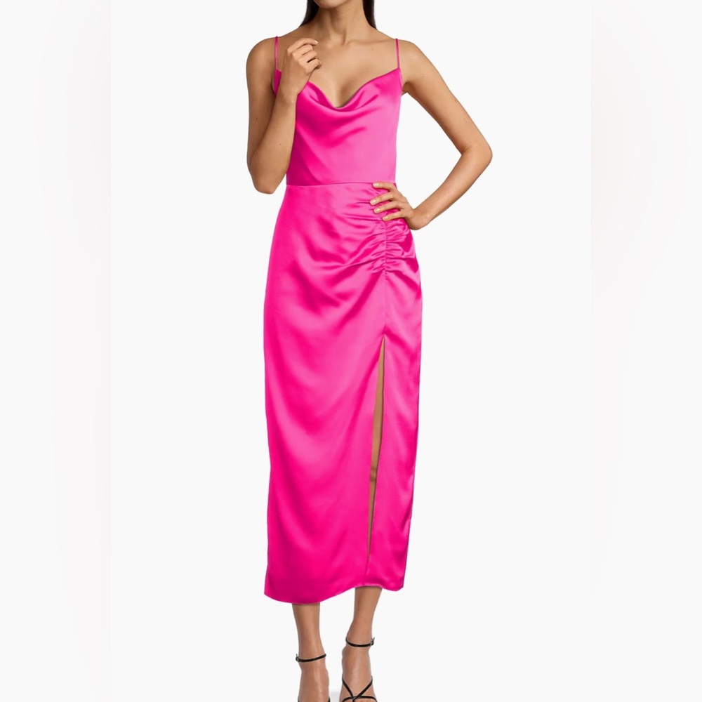 Milly NWOT Hot Pink Satin Cowl Neck Lilliana Midi Dress